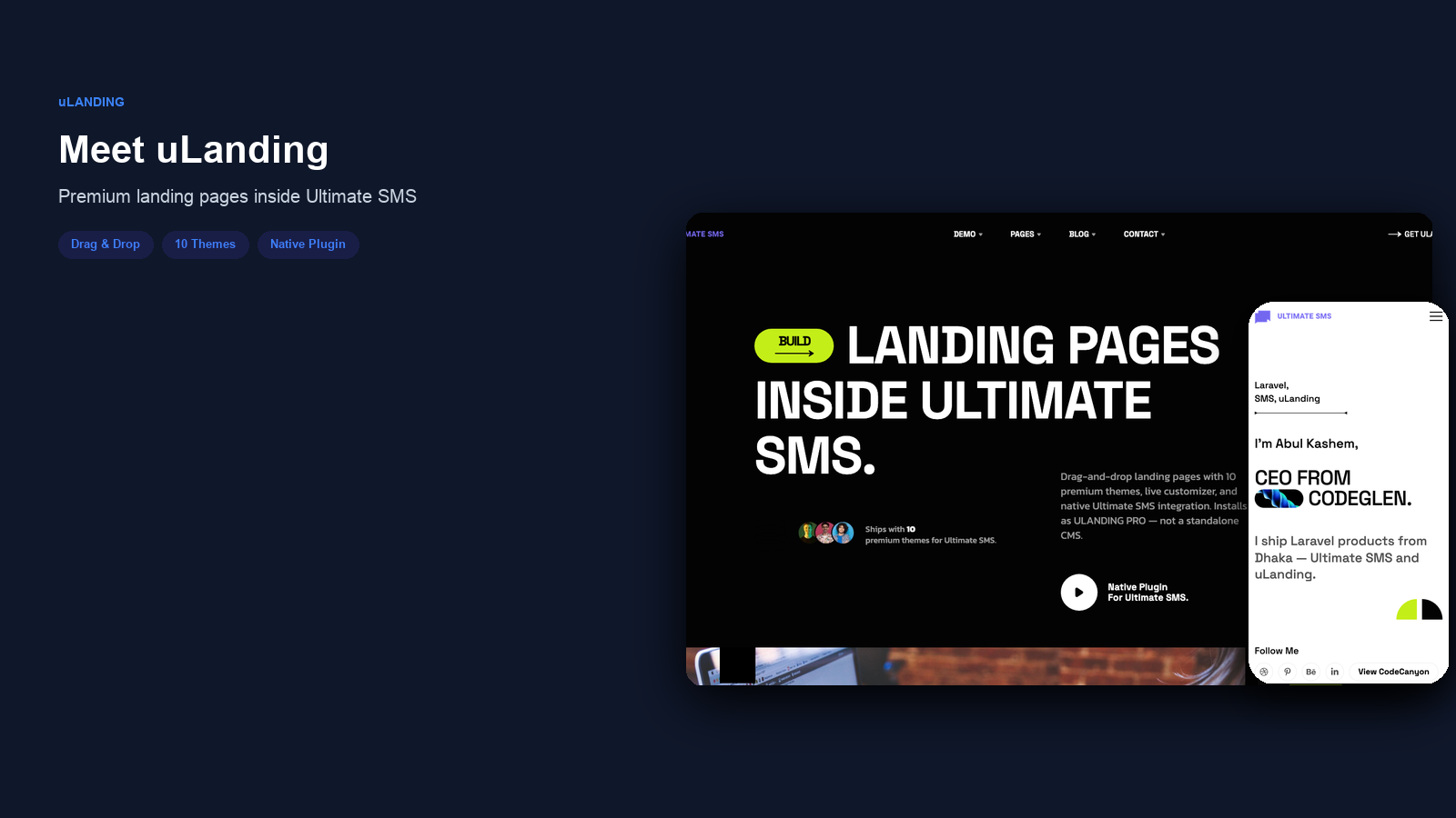 uLanding introduction — Digital Agency dark theme: Build Landing Pages Inside Ultimate SMS