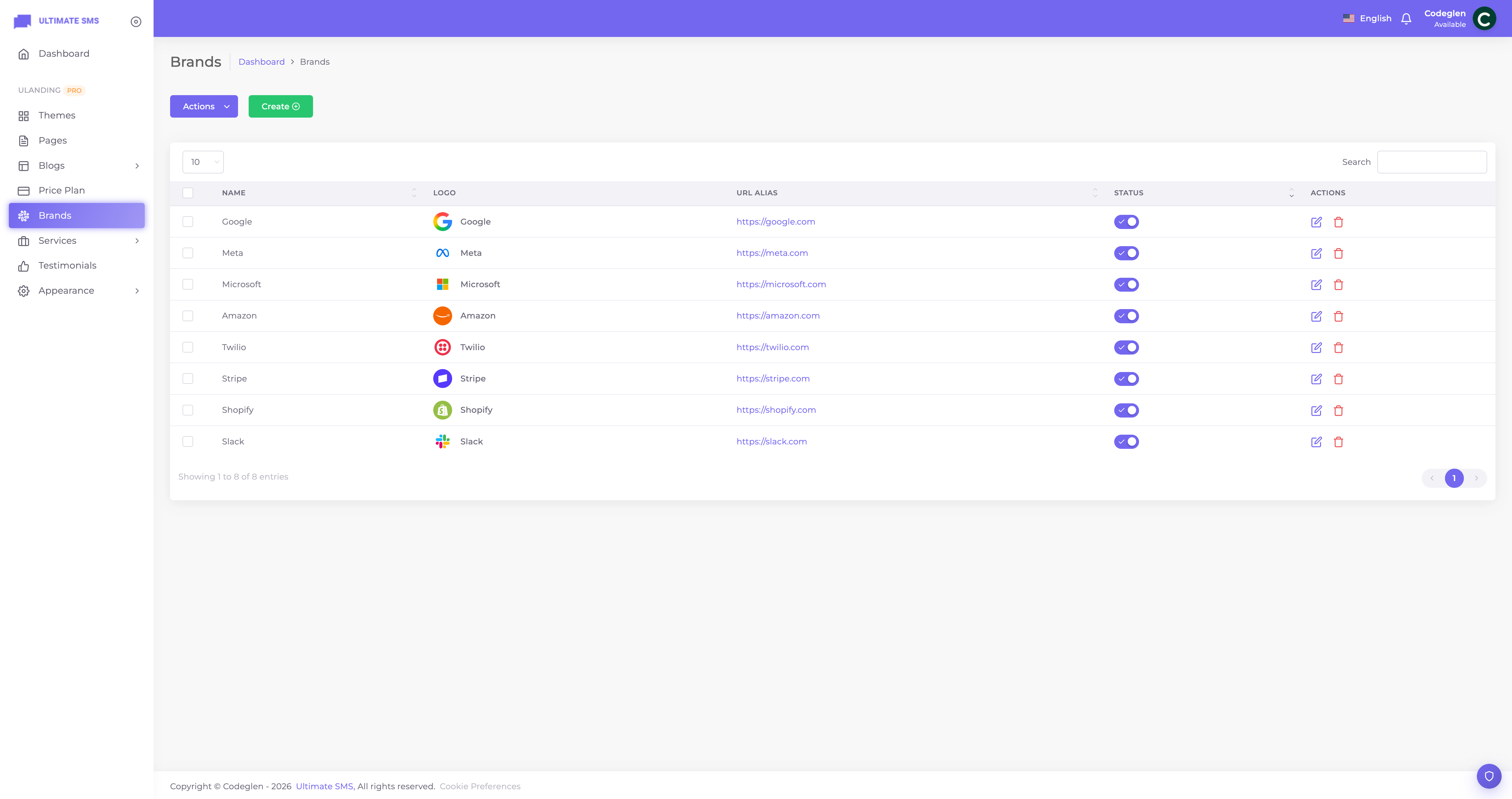 Brands list screen