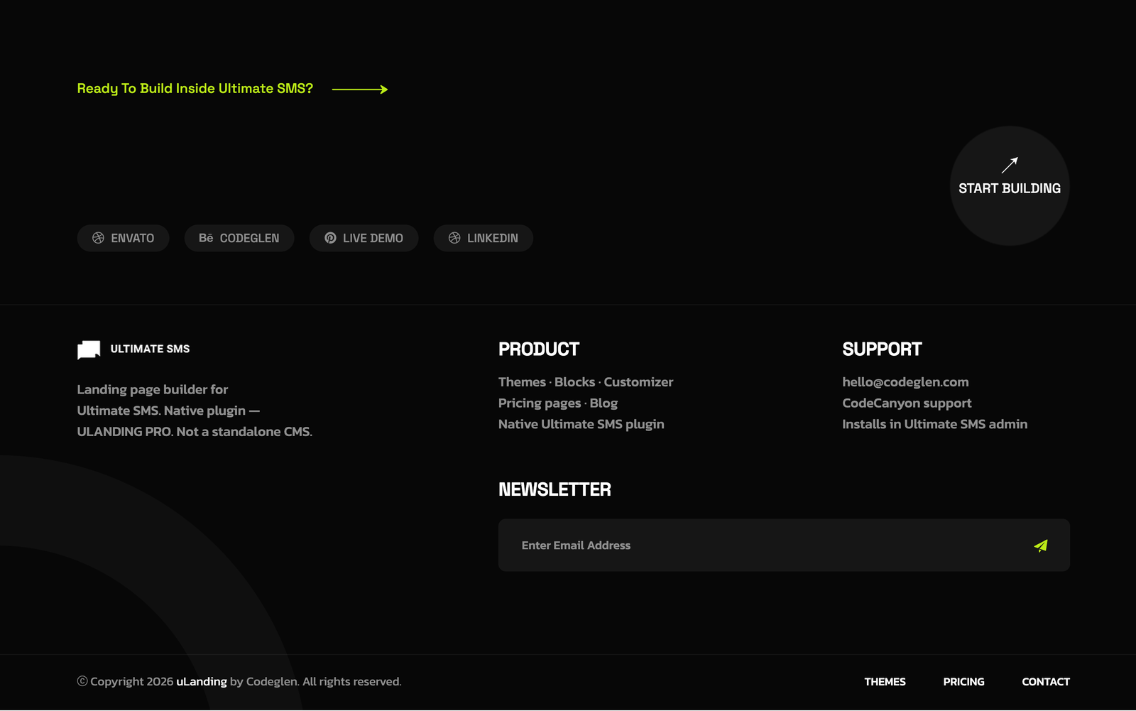 Finished footer on the live site