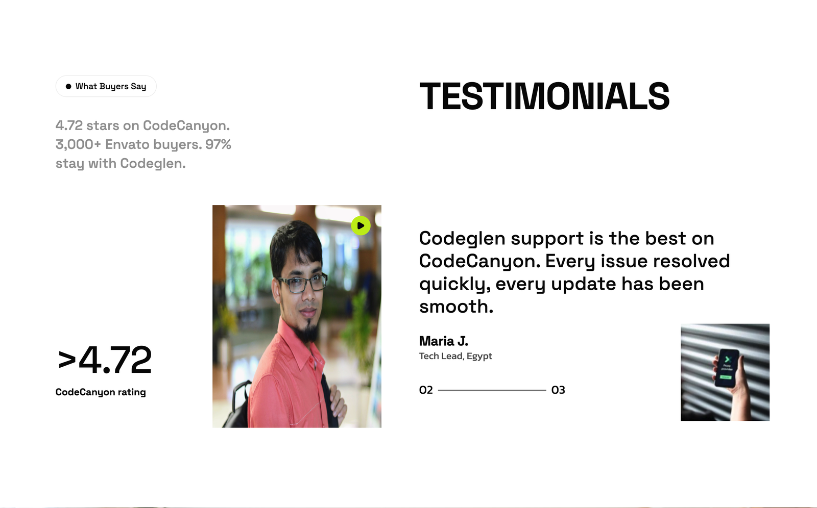 Testimonial Section on the live site