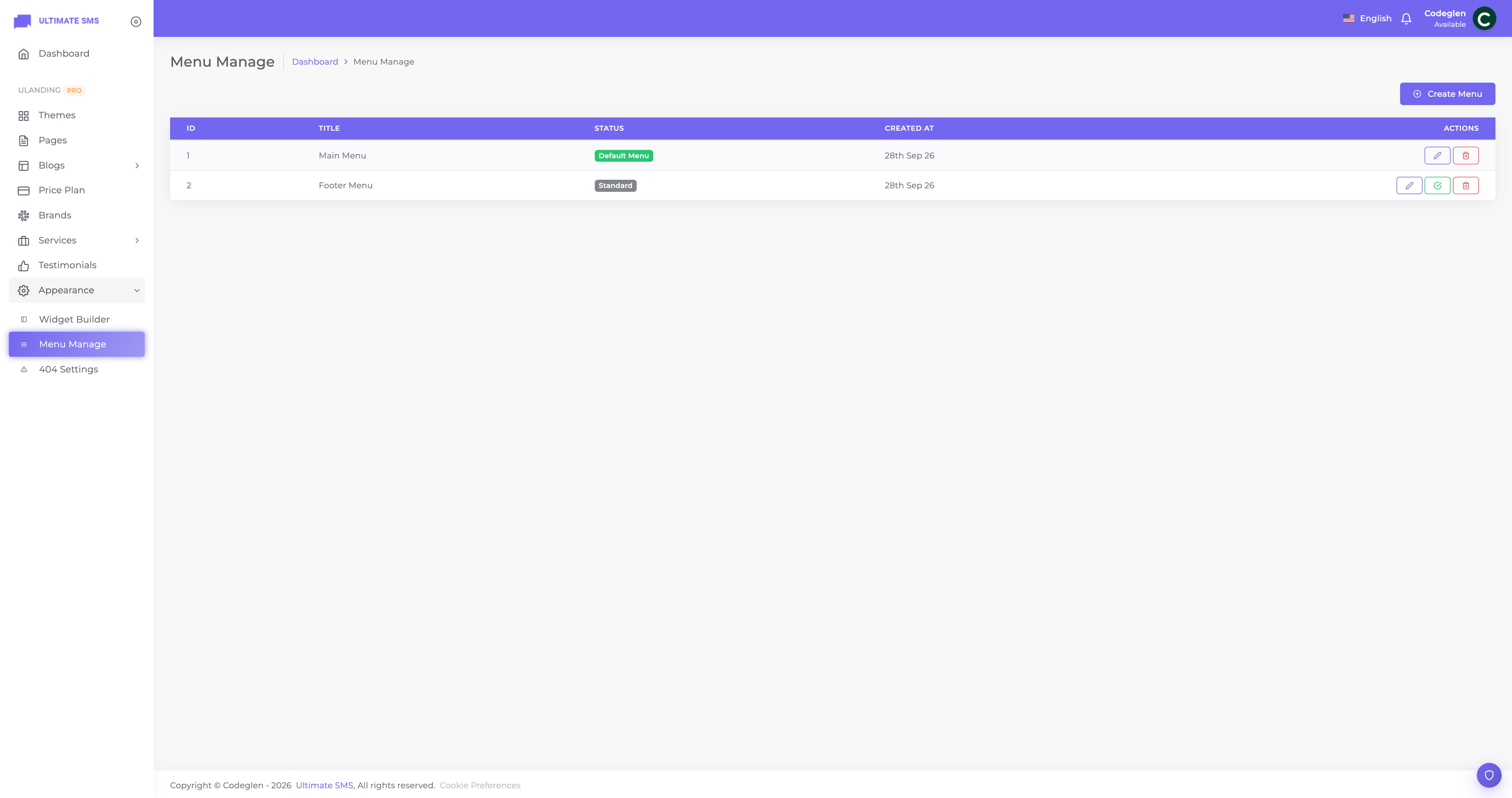 Menu Manage list