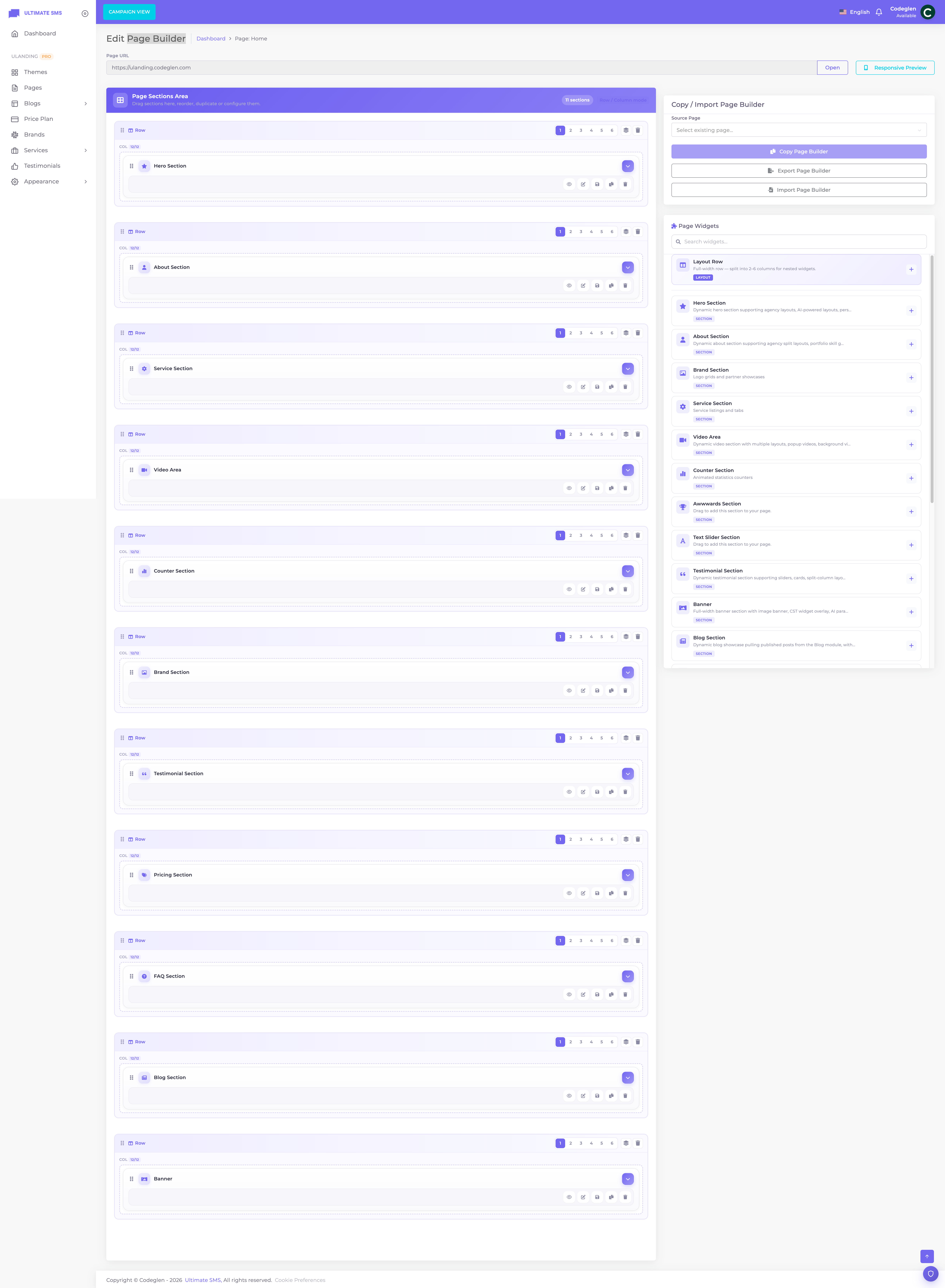 The Page Builder editing screen