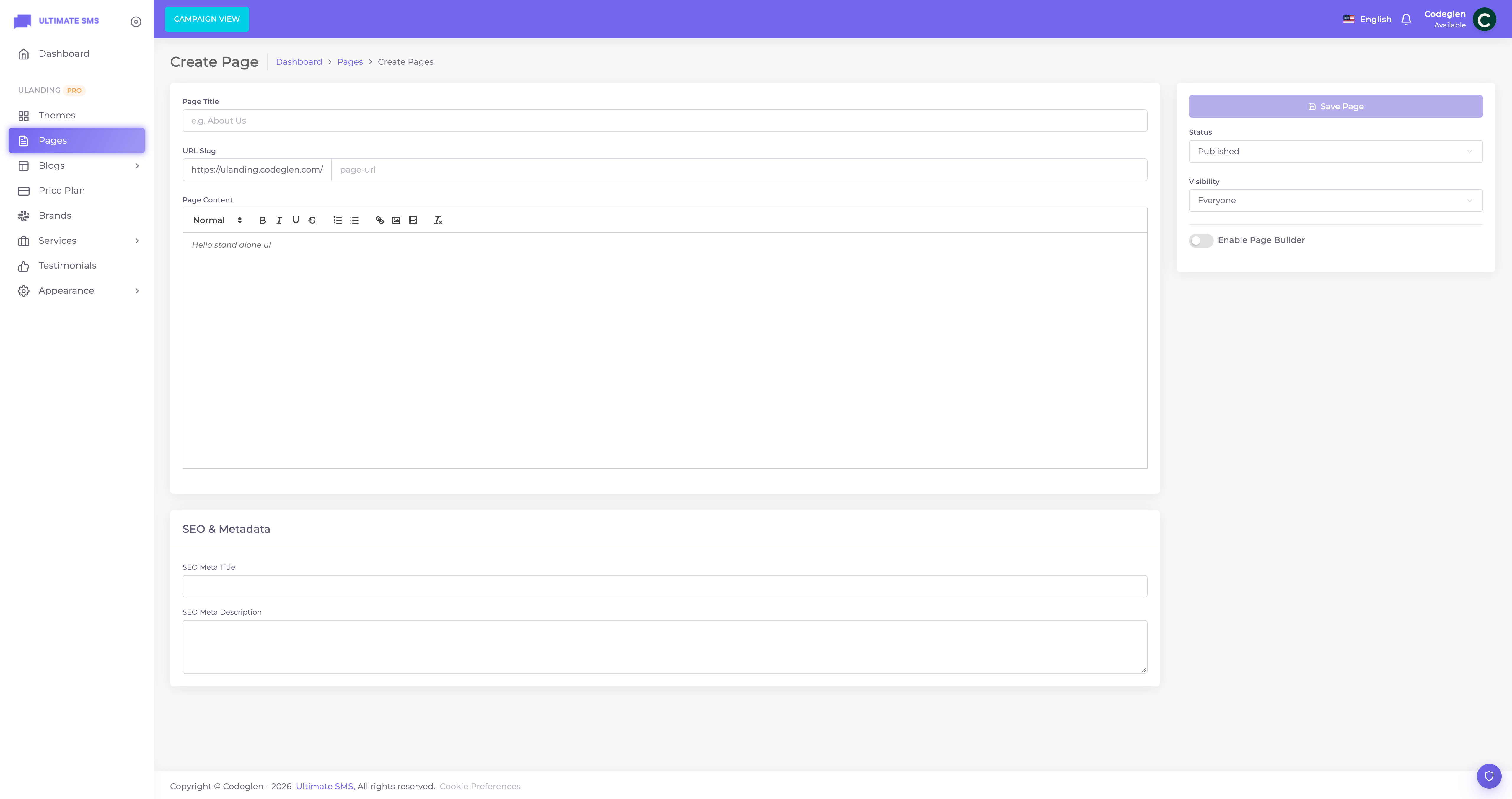 Page create form