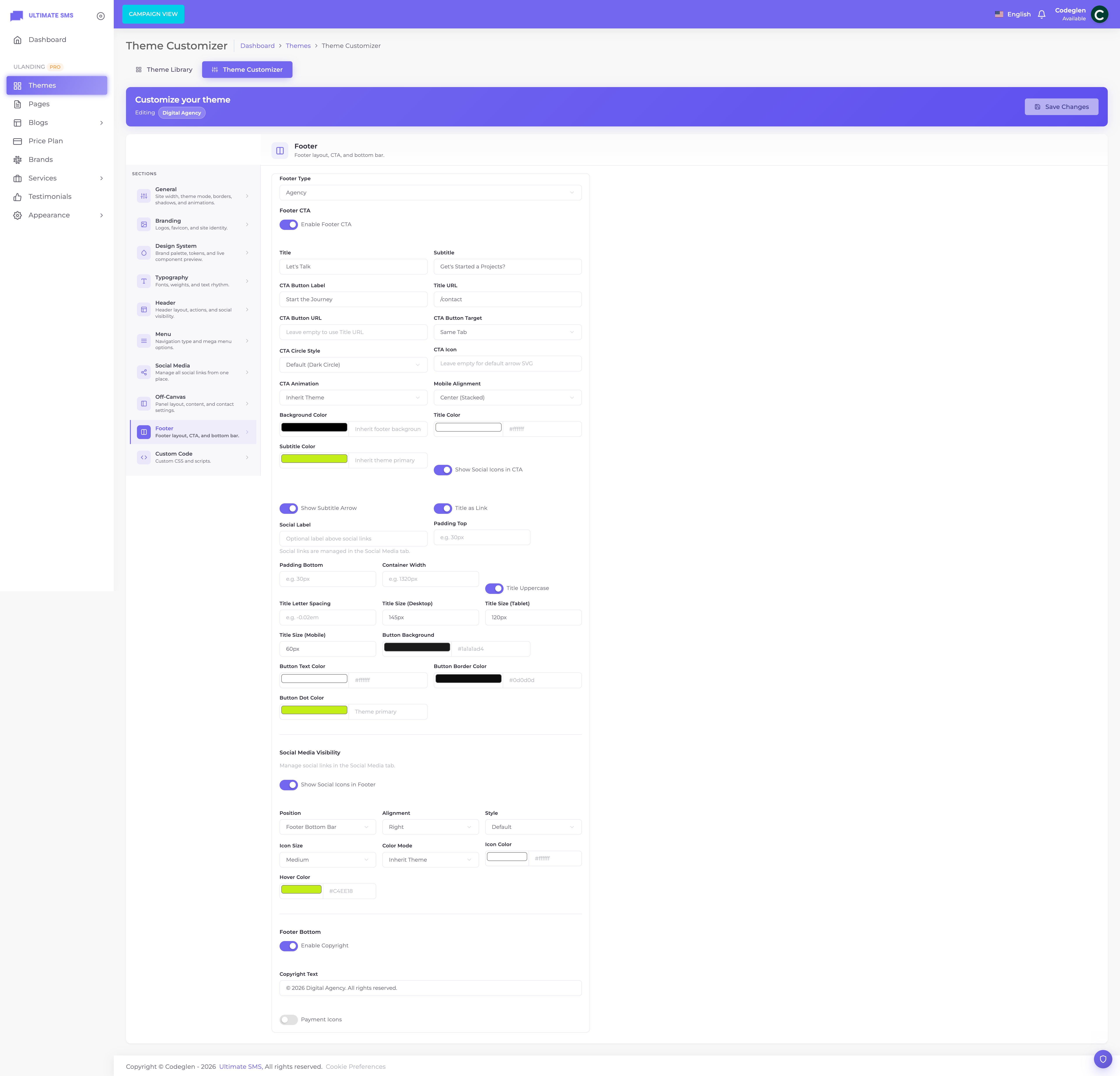 Customizer → Footer panel