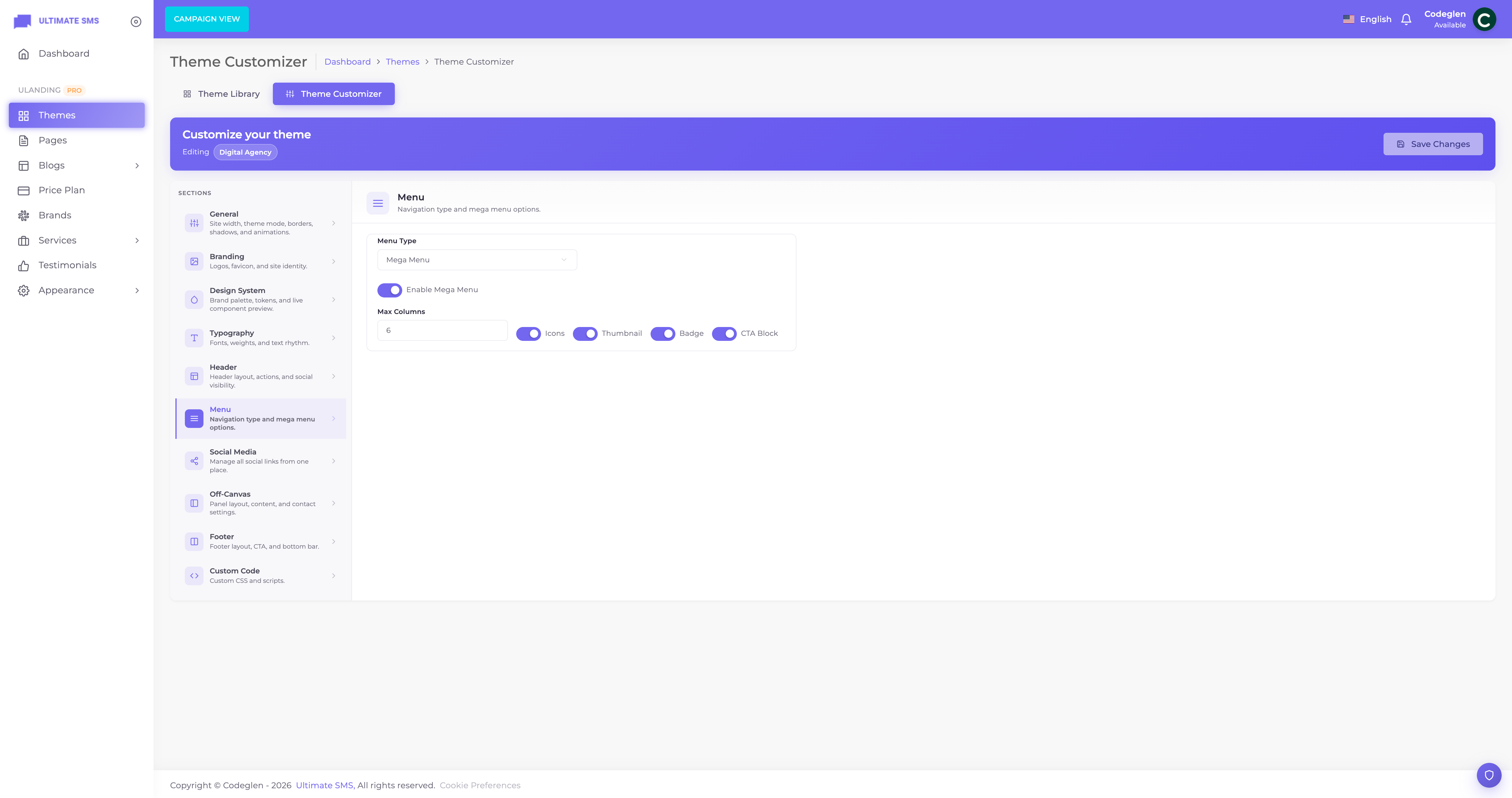 Customizer → Menu panel