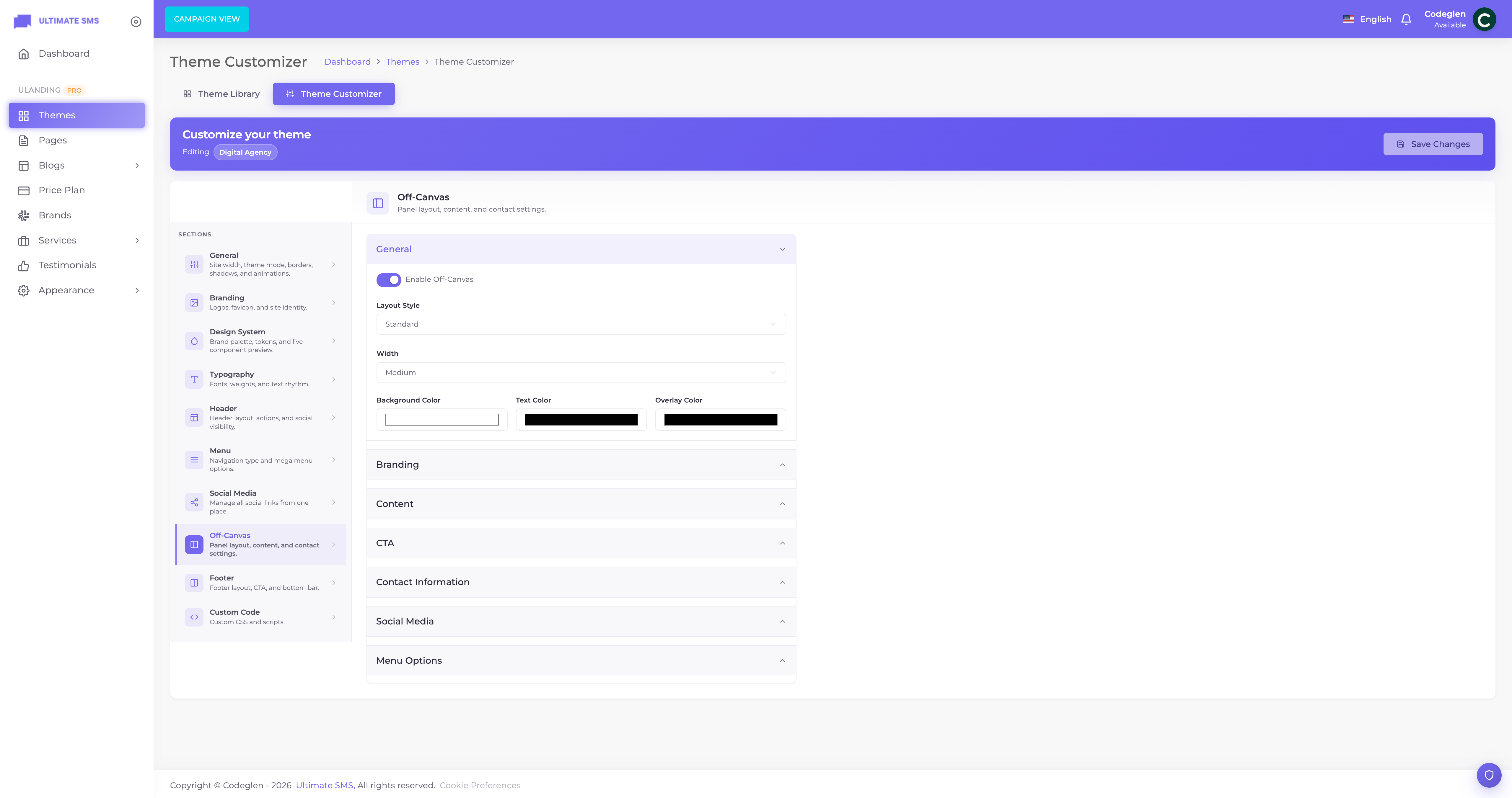 Customizer → Off-Canvas panel