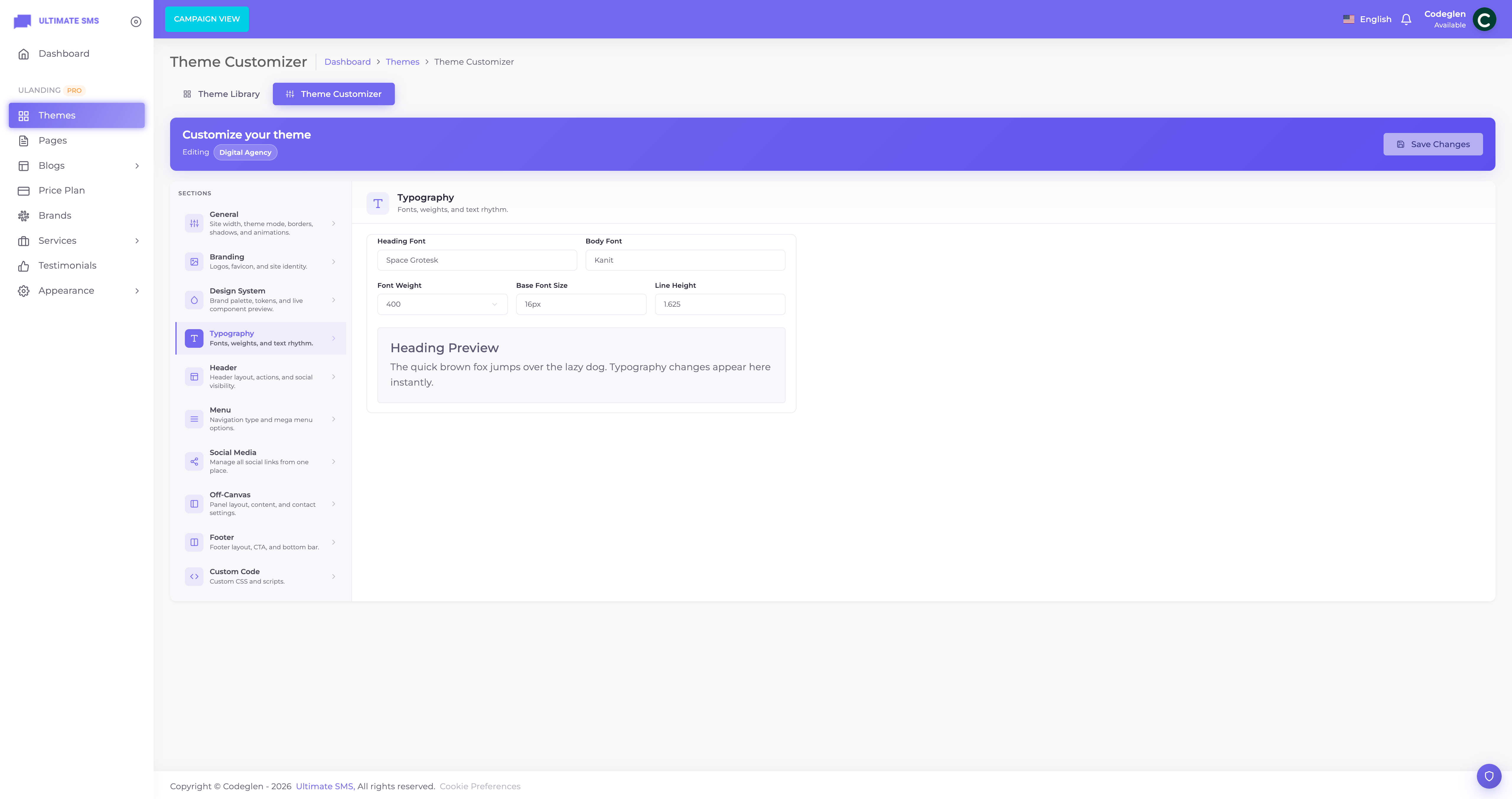 Customizer → Typography panel