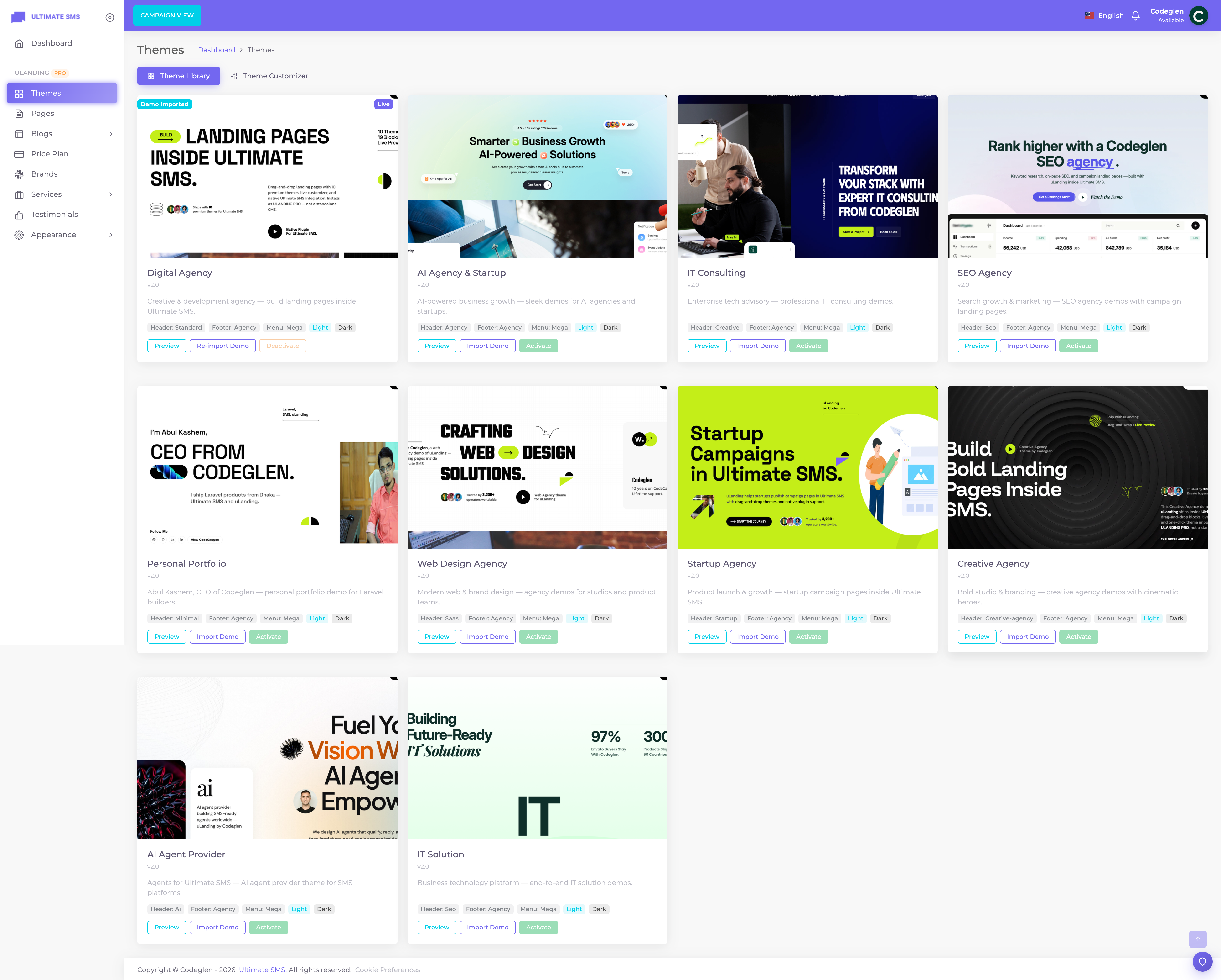 Appearance → Themes